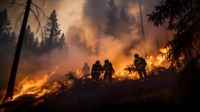 A group of firefighters fighting a fire